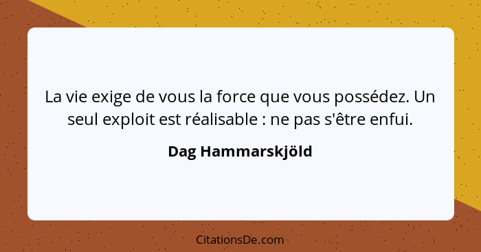 La vie exige de vous la force que vous possédez. Un seul exploit est réalisable : ne pas s'être enfui.... - Dag Hammarskjöld