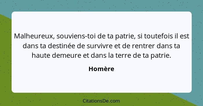 Malheureux, souviens-toi de ta patrie, si toutefois il est dans ta destinée de survivre et de rentrer dans ta haute demeure et dans la terre... - Homère