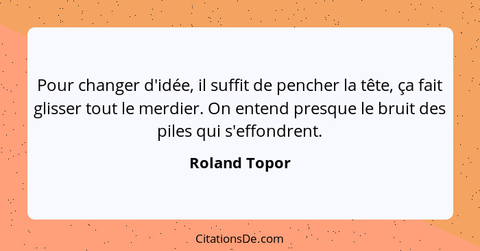 Pour changer d'idée, il suffit de pencher la tête, ça fait glisser tout le merdier. On entend presque le bruit des piles qui s'effondre... - Roland Topor