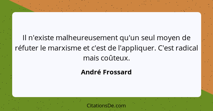 Il n'existe malheureusement qu'un seul moyen de réfuter le marxisme et c'est de l'appliquer. C'est radical mais coûteux.... - André Frossard