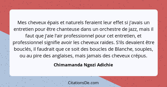 Mes cheveux épais et naturels feraient leur effet si j'avais un entretien pour être chanteuse dans un orchestre de jazz, ma... - Chimamanda Ngozi Adichie