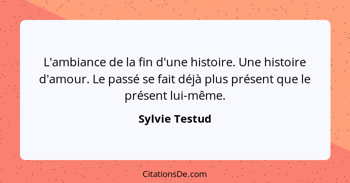 L'ambiance de la fin d'une histoire. Une histoire d'amour. Le passé se fait déjà plus présent que le présent lui-même.... - Sylvie Testud