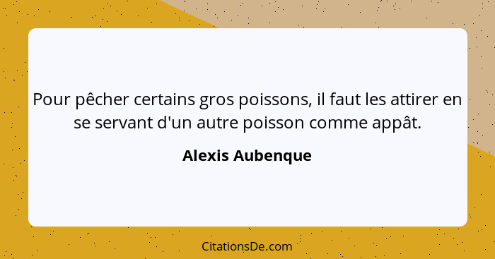 Pour pêcher certains gros poissons, il faut les attirer en se servant d'un autre poisson comme appât.... - Alexis Aubenque