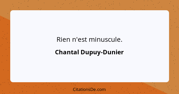 Rien n'est minuscule.... - Chantal Dupuy-Dunier