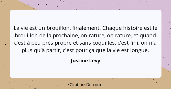 La vie est un brouillon, finalement. Chaque histoire est le brouillon de la prochaine, on rature, on rature, et quand c'est à peu près... - Justine Lévy