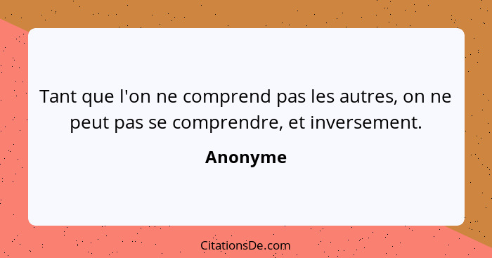 Tant que l'on ne comprend pas les autres, on ne peut pas se comprendre, et inversement.... - Anonyme