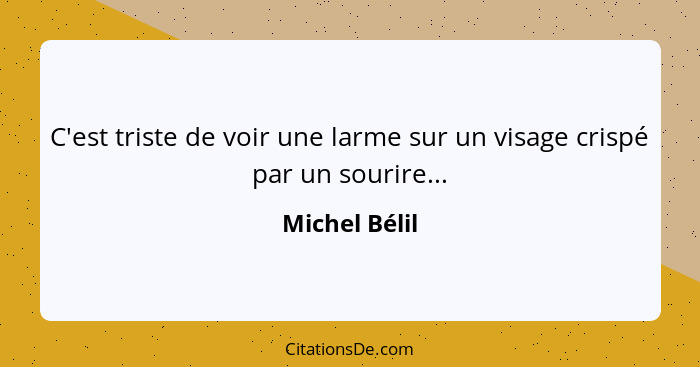 C'est triste de voir une larme sur un visage crispé par un sourire...... - Michel Bélil