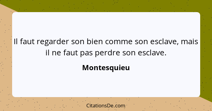 Il faut regarder son bien comme son esclave, mais il ne faut pas perdre son esclave.... - Montesquieu