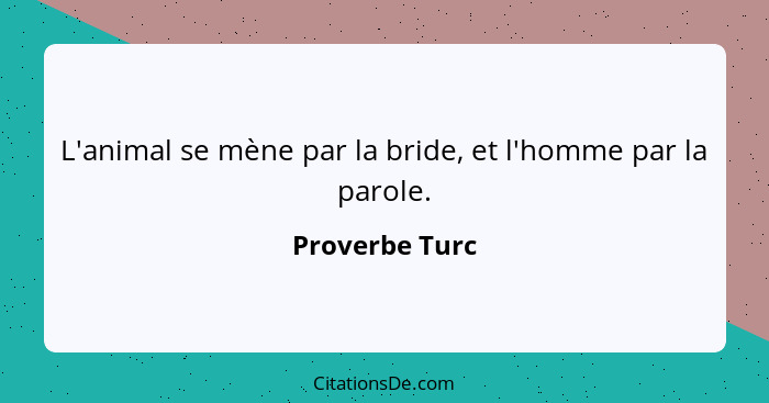 L'animal se mène par la bride, et l'homme par la parole.... - Proverbe Turc