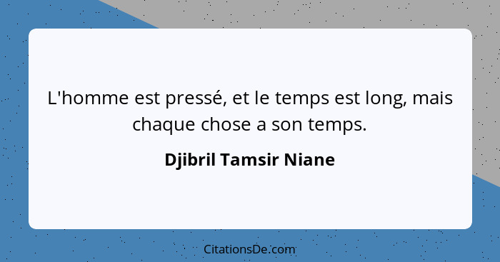 L'homme est pressé, et le temps est long, mais chaque chose a son temps.... - Djibril Tamsir Niane