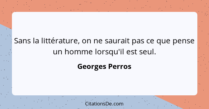 Sans la littérature, on ne saurait pas ce que pense un homme lorsqu'il est seul.... - Georges Perros