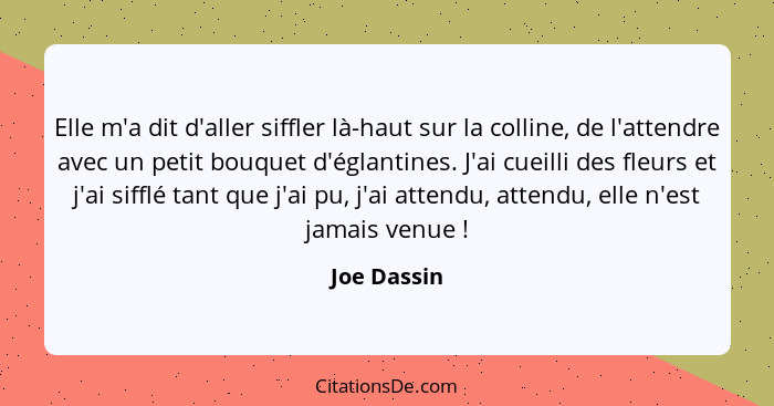 Elle m'a dit d'aller siffler là-haut sur la colline, de l'attendre avec un petit bouquet d'églantines. J'ai cueilli des fleurs et j'ai si... - Joe Dassin