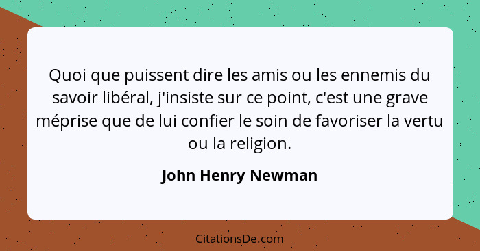 Quoi que puissent dire les amis ou les ennemis du savoir libéral, j'insiste sur ce point, c'est une grave méprise que de lui confi... - John Henry Newman