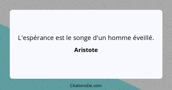 L'espérance est le songe d'un homme éveillé.... - Aristote