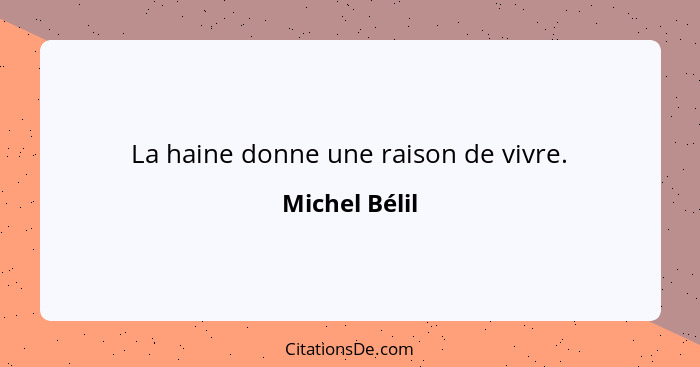 La haine donne une raison de vivre.... - Michel Bélil