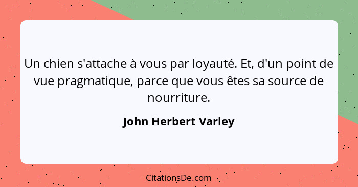 Un chien s'attache à vous par loyauté. Et, d'un point de vue pragmatique, parce que vous êtes sa source de nourriture.... - John Herbert Varley