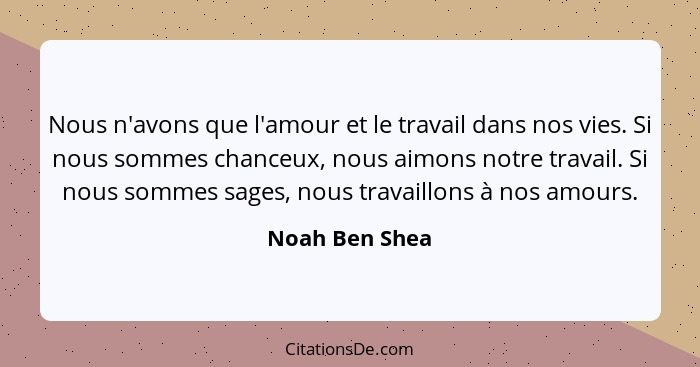 Nous n'avons que l'amour et le travail dans nos vies. Si nous sommes chanceux, nous aimons notre travail. Si nous sommes sages, nous t... - Noah Ben Shea