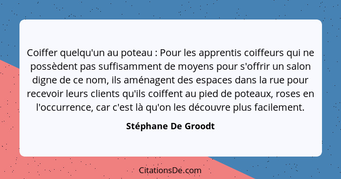 Coiffer quelqu'un au poteau : Pour les apprentis coiffeurs qui ne possèdent pas suffisamment de moyens pour s'offrir un salo... - Stéphane De Groodt