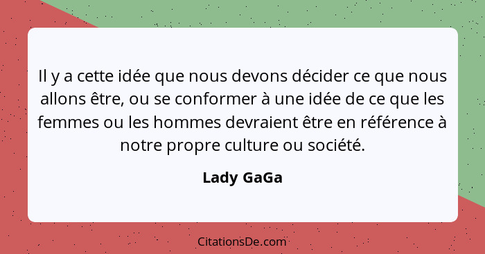 Il y a cette idée que nous devons décider ce que nous allons être, ou se conformer à une idée de ce que les femmes ou les hommes devraient... - Lady GaGa