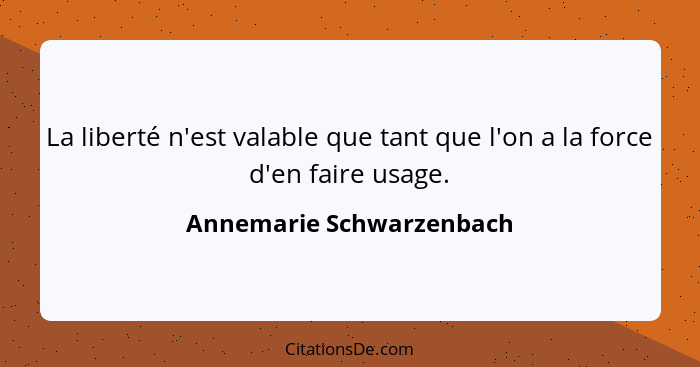 La liberté n'est valable que tant que l'on a la force d'en faire usage.... - Annemarie Schwarzenbach