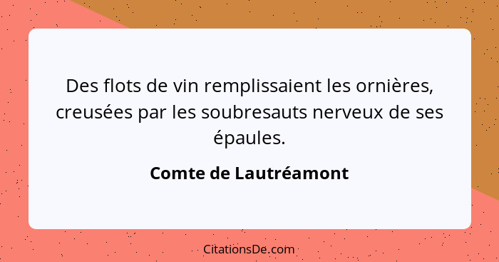 Des flots de vin remplissaient les ornières, creusées par les soubresauts nerveux de ses épaules.... - Comte de Lautréamont