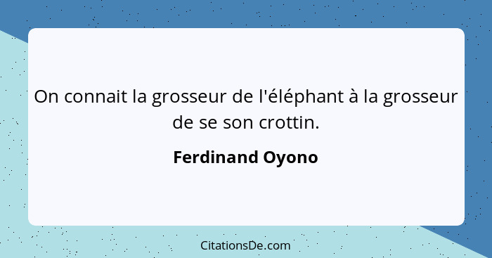 On connait la grosseur de l'éléphant à la grosseur de se son crottin.... - Ferdinand Oyono