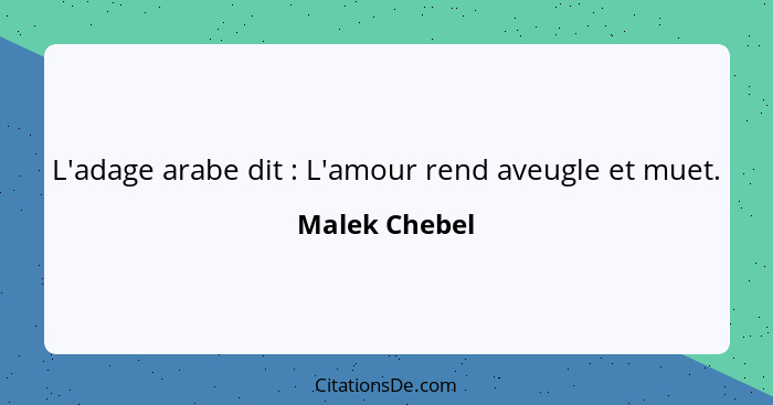 L'adage arabe dit : L'amour rend aveugle et muet.... - Malek Chebel