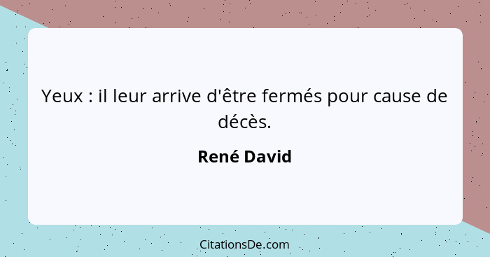 Yeux : il leur arrive d'être fermés pour cause de décès.... - René David