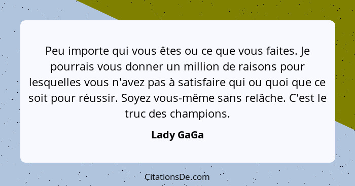 Peu importe qui vous êtes ou ce que vous faites. Je pourrais vous donner un million de raisons pour lesquelles vous n'avez pas à satisfair... - Lady GaGa