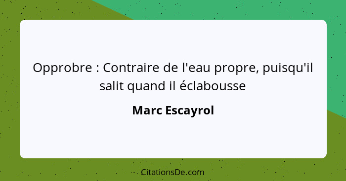 Opprobre : Contraire de l'eau propre, puisqu'il salit quand il éclabousse... - Marc Escayrol