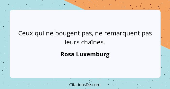 Ceux qui ne bougent pas, ne remarquent pas leurs chaînes.... - Rosa Luxemburg