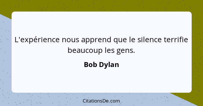 L'expérience nous apprend que le silence terrifie beaucoup les gens.... - Bob Dylan