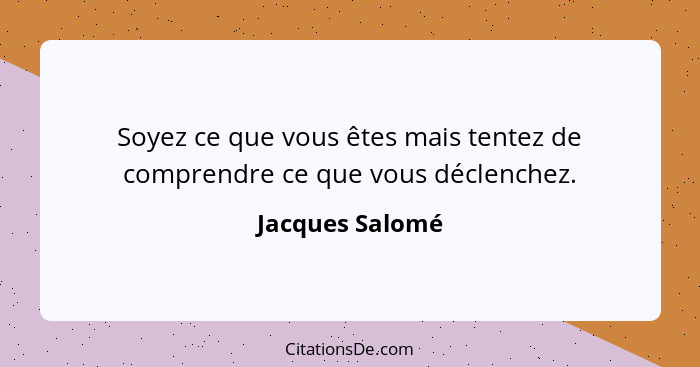 Soyez ce que vous êtes mais tentez de comprendre ce que vous déclenchez.... - Jacques Salomé