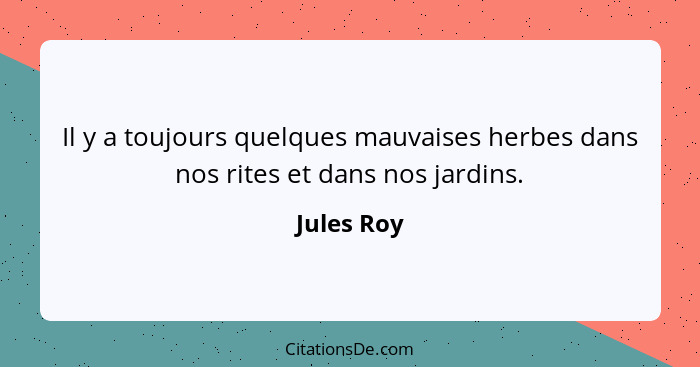 Il y a toujours quelques mauvaises herbes dans nos rites et dans nos jardins.... - Jules Roy