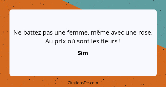 Ne battez pas une femme, même avec une rose. Au prix où sont les fleurs !... - Sim