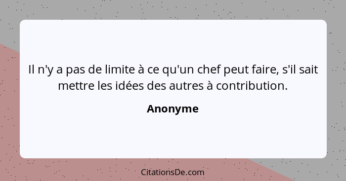 Il n'y a pas de limite à ce qu'un chef peut faire, s'il sait mettre les idées des autres à contribution.... - Anonyme