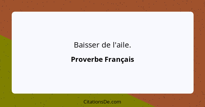 Baisser de l'aile.... - Proverbe Français