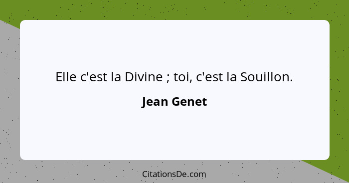 Elle c'est la Divine ; toi, c'est la Souillon.... - Jean Genet