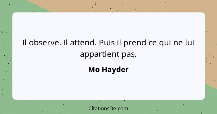 Il observe. Il attend. Puis il prend ce qui ne lui appartient pas.... - Mo Hayder