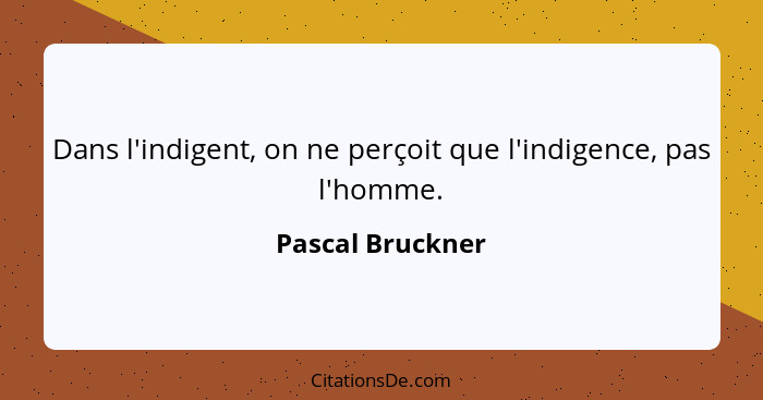 Dans l'indigent, on ne perçoit que l'indigence, pas l'homme.... - Pascal Bruckner