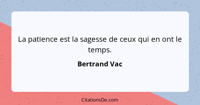 La patience est la sagesse de ceux qui en ont le temps.... - Bertrand Vac