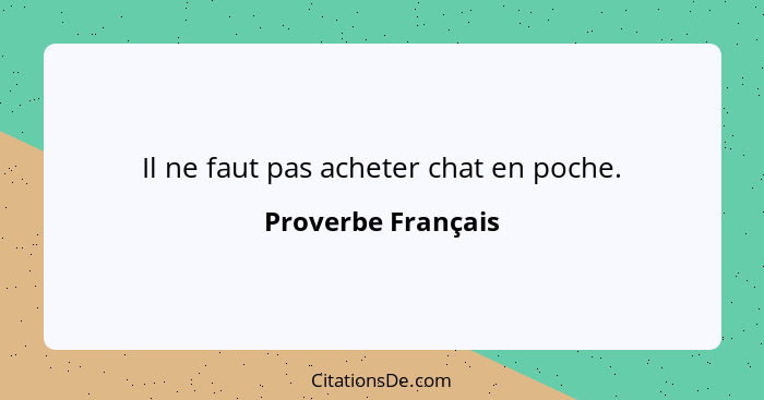 Il ne faut pas acheter chat en poche.... - Proverbe Français