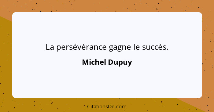 La persévérance gagne le succès.... - Michel Dupuy