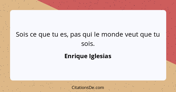 Sois ce que tu es, pas qui le monde veut que tu sois.... - Enrique Iglesias