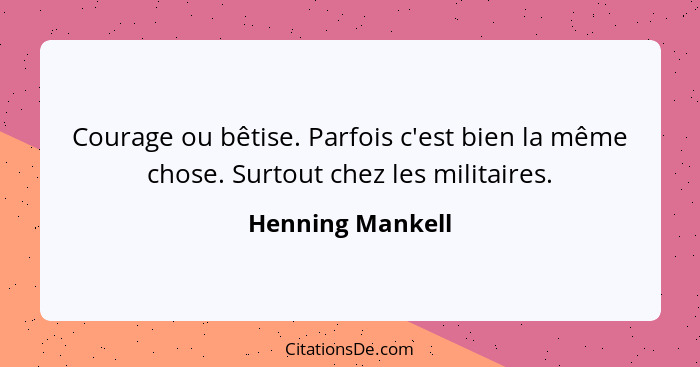 Courage ou bêtise. Parfois c'est bien la même chose. Surtout chez les militaires.... - Henning Mankell