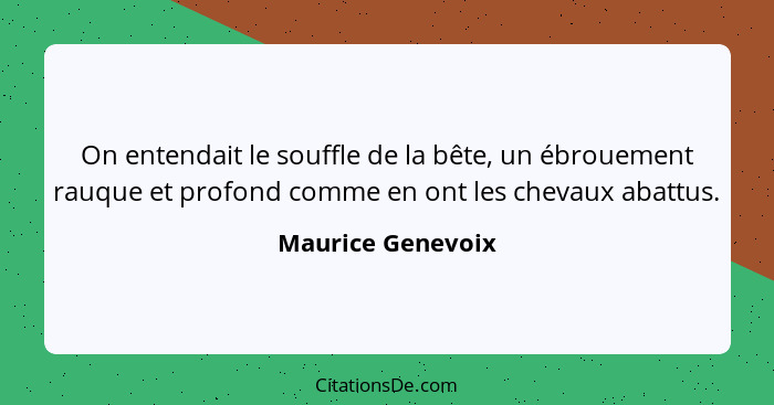 On entendait le souffle de la bête, un ébrouement rauque et profond comme en ont les chevaux abattus.... - Maurice Genevoix