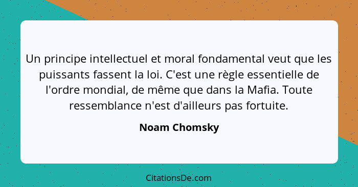 Un principe intellectuel et moral fondamental veut que les puissants fassent la loi. C'est une règle essentielle de l'ordre mondial, de... - Noam Chomsky