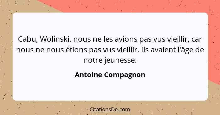 Cabu, Wolinski, nous ne les avions pas vus vieillir, car nous ne nous étions pas vus vieillir. Ils avaient l'âge de notre jeunesse... - Antoine Compagnon