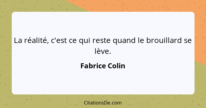 La réalité, c'est ce qui reste quand le brouillard se lève.... - Fabrice Colin