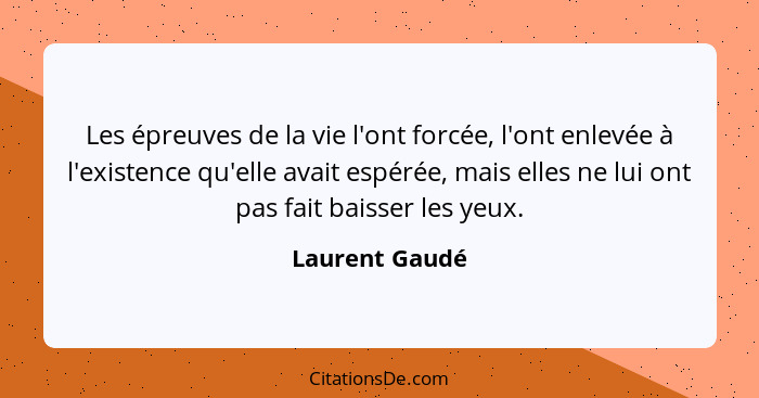 Les épreuves de la vie l'ont forcée, l'ont enlevée à l'existence qu'elle avait espérée, mais elles ne lui ont pas fait baisser les yeu... - Laurent Gaudé